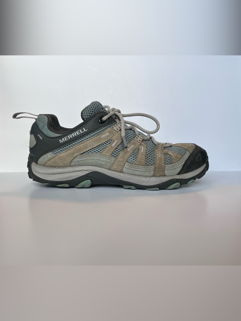 Merrell Alverstone 2 Waterproof Hiking Trail Shoe Blue Gray Taupe Women 9 Wide